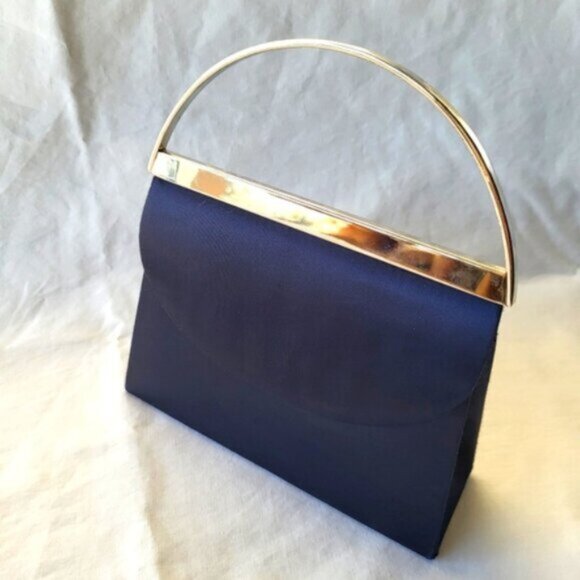 Vintage Blue Satin Mini Handbag - Picture 4 of 11
